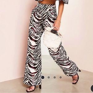 ASOS LUXE wide leg satin pants in zebra print (brown/white)